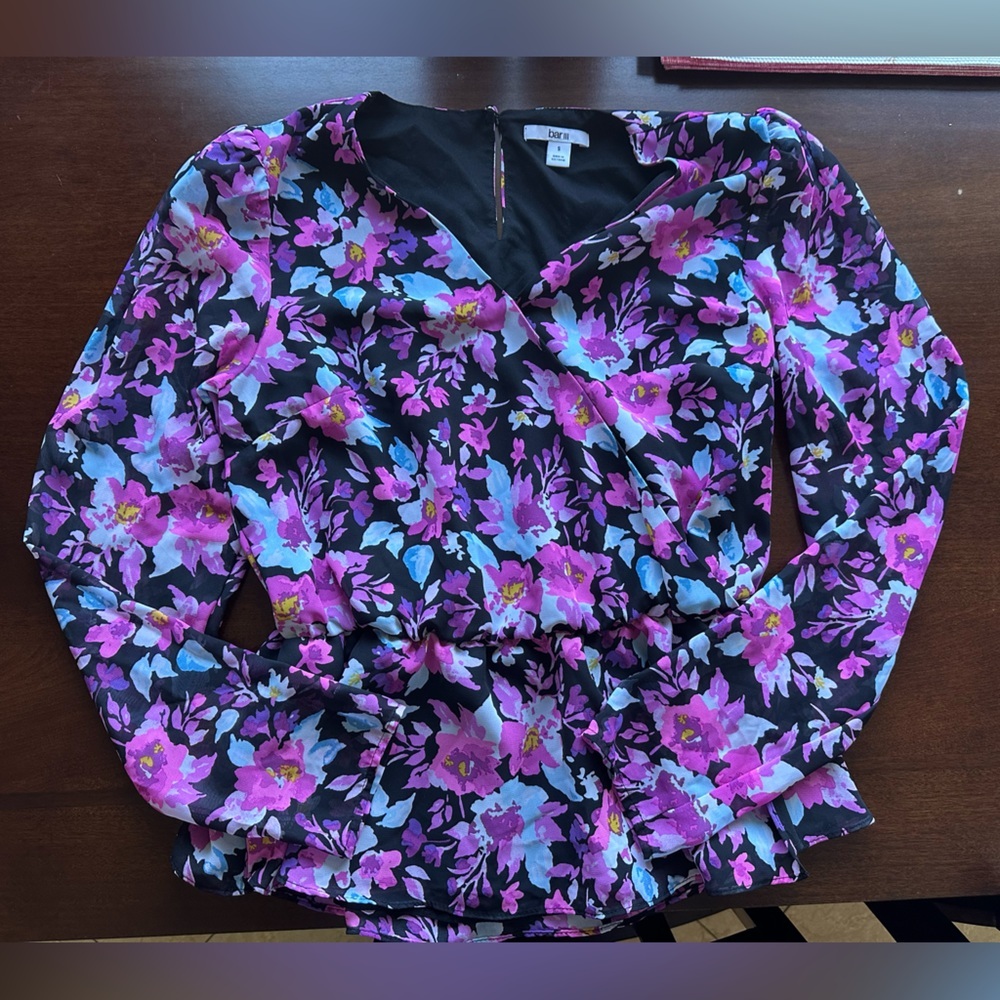 Bar III Black and Pink Floral Top
